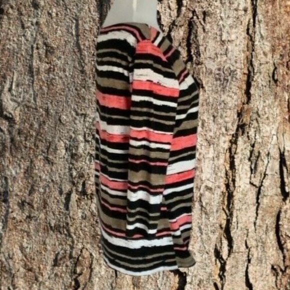 Ruby Rd quarter sleeve vneck metallic studded accents brown stripe tunic Medium - Picture 6 of 8